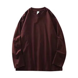 Men's Pure Cotton Solid Color Crew - Neck Long Sleeve T - Shirt - XXL (85 - 95kg) (Wine Red)