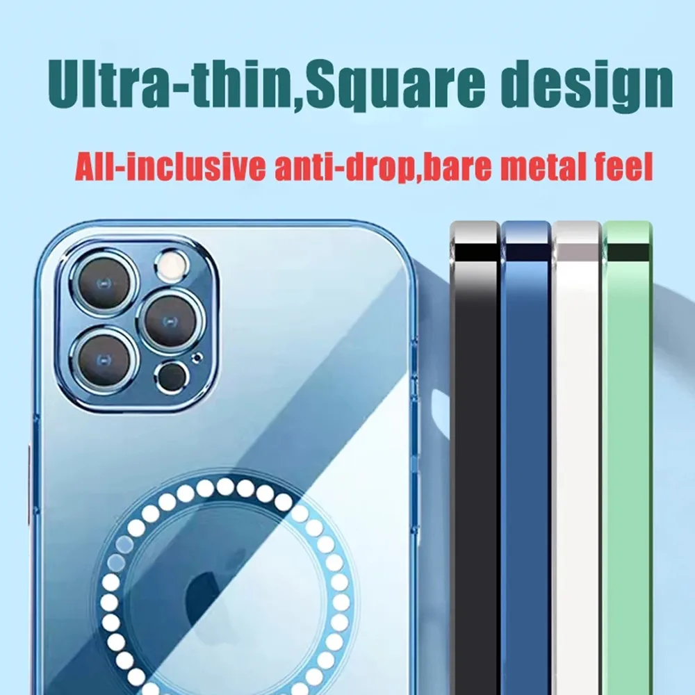For IPhone 13 12 11 Pro Max Magsafe Magnetic Wireless Charging Case IPhone X XR XS 7 8 PlusElectroplated Frame Transparent Cover apple mag safe