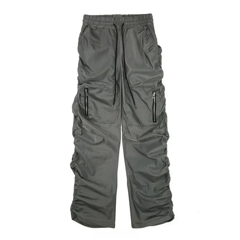 Pantalones cargo para hombre, pantalones grises con pliegues, estilo hip hop, para otoño, baratos, holgados, estilo coreano, estilo Harajuku, corte regular, de diseñador