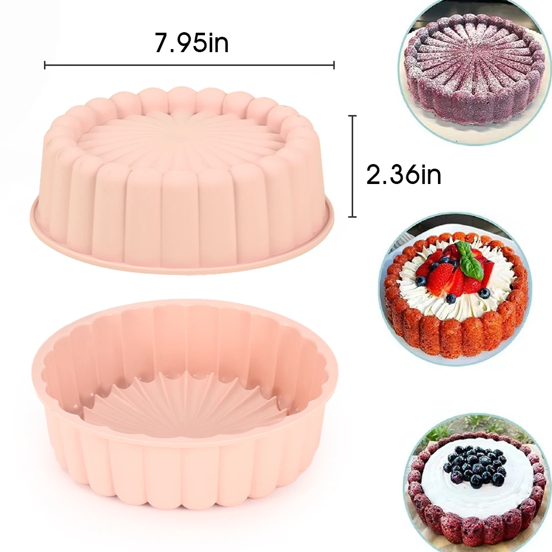 Silicone 8inch Charlotte Round Cake Pan Strawberry Cheesecake Brownie Bread  Form Maker Baking Cake Mold Tray Pie Flan Bread Pan - AliExpress