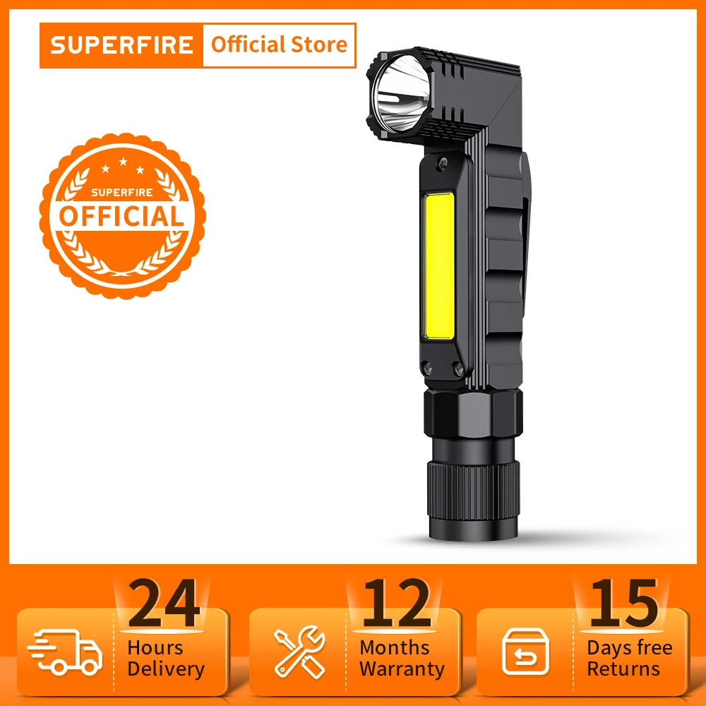 SUPERFIRE G19 LED+COB Head Flashlight with Magnet Adjustable Base, USB Rechargeable Headlamp Work light for Camping Fishing