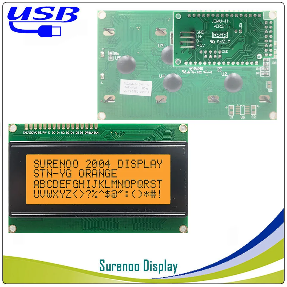 Фото ЖК-дисплей Surenoo 2USB USB 204 20X4 2004 символьный ЖК-модуль, панель экрана, подходящий ЖК-дисплей Smartie & AIDA64 для самостоятельного ПК №3