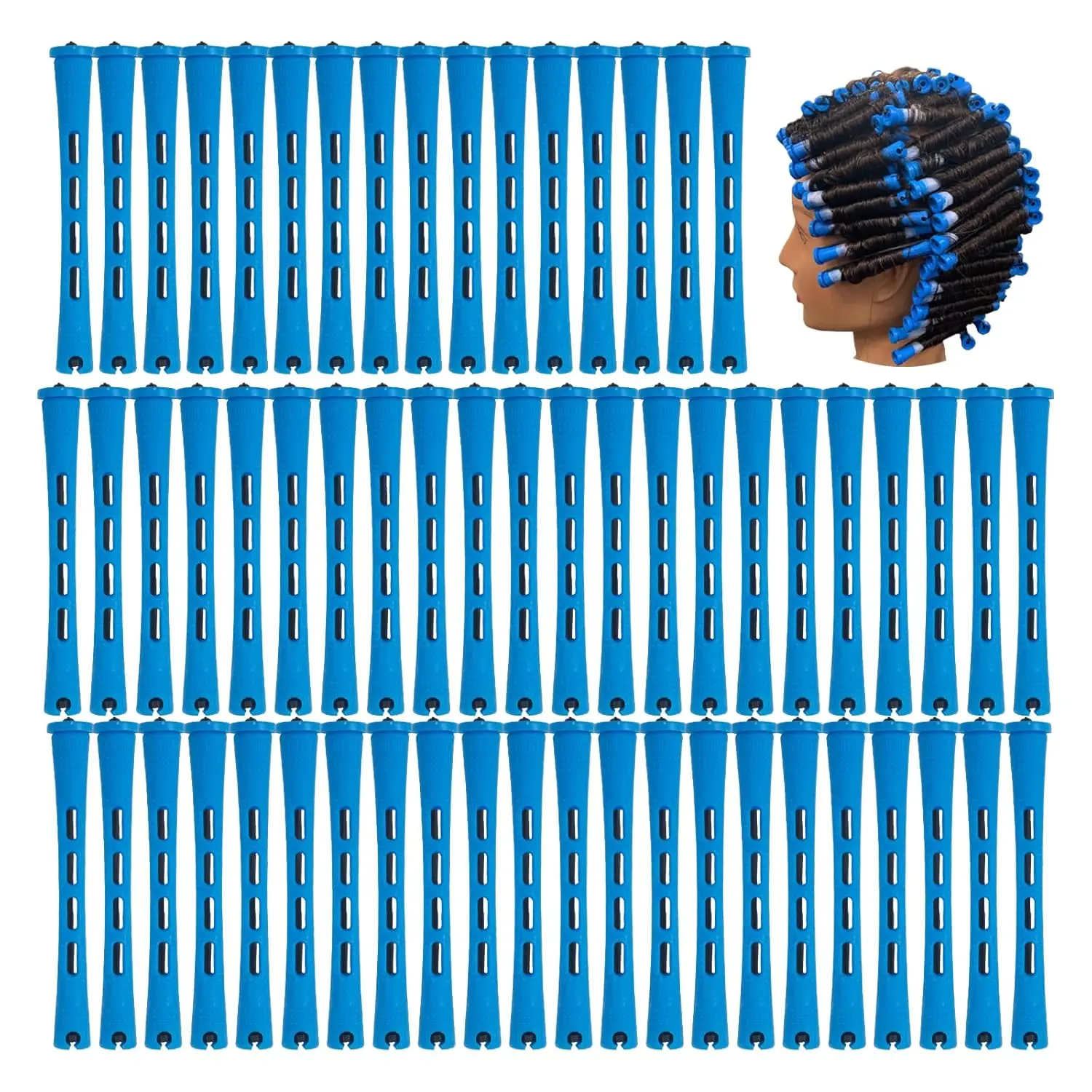 Hair Styling Tool Perm Rods 60 pcs Small Size Hair Rollers for Natural Hair Long Short Styling Tool Curlers 0.35 inch Blue Color