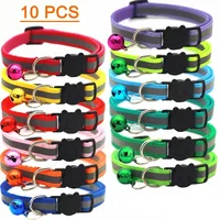 10Pcs Wholesale Collars for Cat Collar With Bell Adjustable Necklace Cat Puppy kitten Collar Dropshipping Pet Cats Collar 1