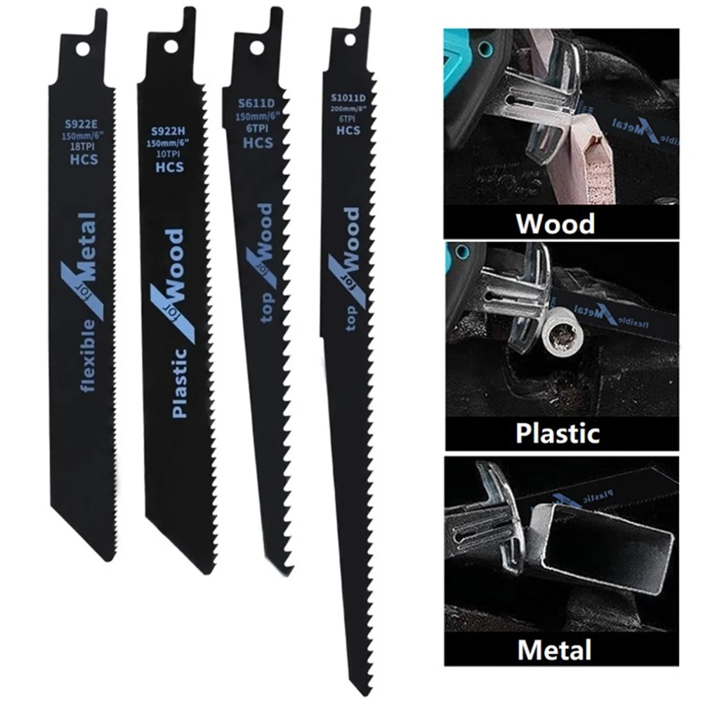 

4pc Reciprocating Saw Blades For Wood Plastic Pipe Cutting Metal Outdoor Cutting Carbon Steel Black Tool Accessories