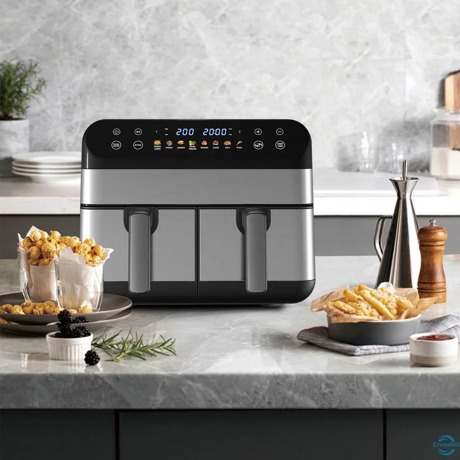 Double 4.5L Cooking Baskets Deep Hot Selling Nonstick Chips Smart Digital Electric Air Fryer for Kitchen 6