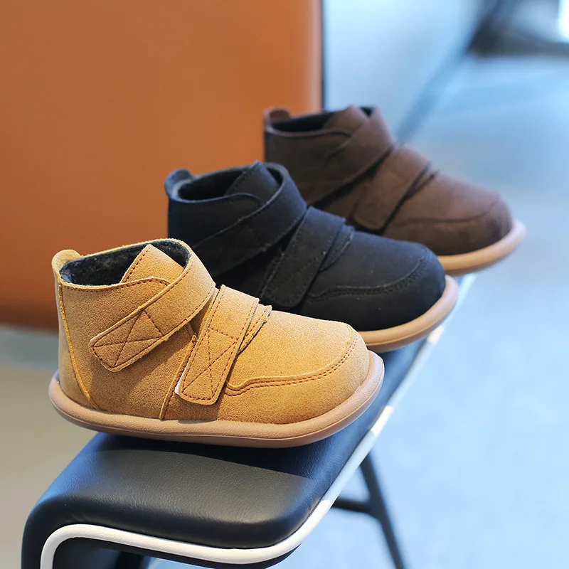 Children Warm Short Boots Boys Retro Cow Muscle Sole Cotton Shoes Girls Fashion Double Hook Closure Spring Boots, children boots