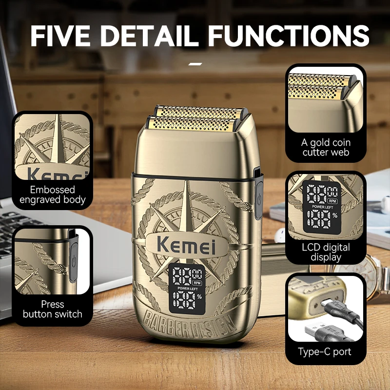 Kemei Professional Shaver Machine Men Electric Shaver Barber Waterproof Display Hair Cutting Beard Trimmer Rechargeable KM-T362