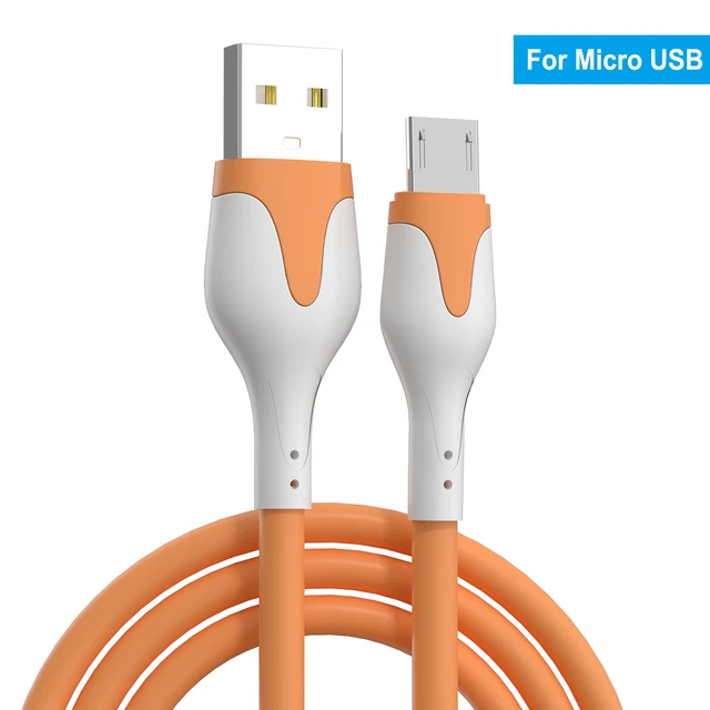 3A Fast Charge USB  Cable Soft Silicone Type C Cable For Xiaomi Redmi Samsung Realme Cables Data Cord Charger USB Cable Phone Orange for micro usb