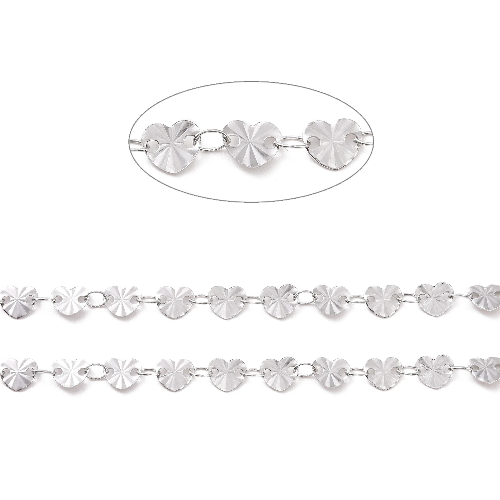 10M Stainless Steel Heart Link Chains Flat Round Sequin Chains Soldered for DIY Bracelet Necklace Jewelry Making Accessories