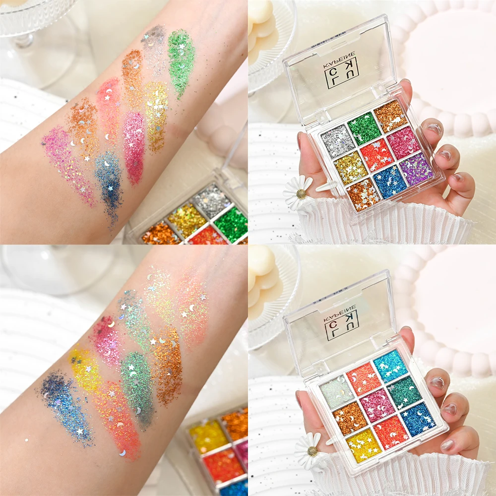 9 Colors Glitter Sequin Eyeshadow Palette Christmas Halloween Cool Goth Red Black Matte Eyeshadow Palette Korean Cosmetics