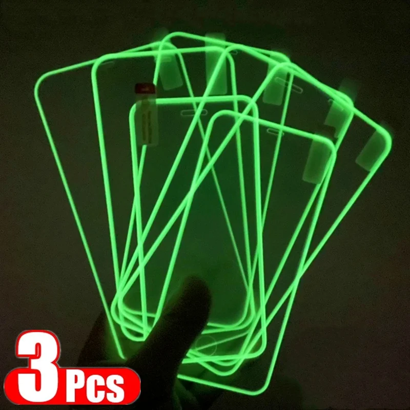 

3Pcs Luminous Screen Protectors for iPhone 14 15 Pro Max 12 Mini XR 11 XS Glowing Tempered Glass for IPhone 13 Pro MAX 8 7 Plus