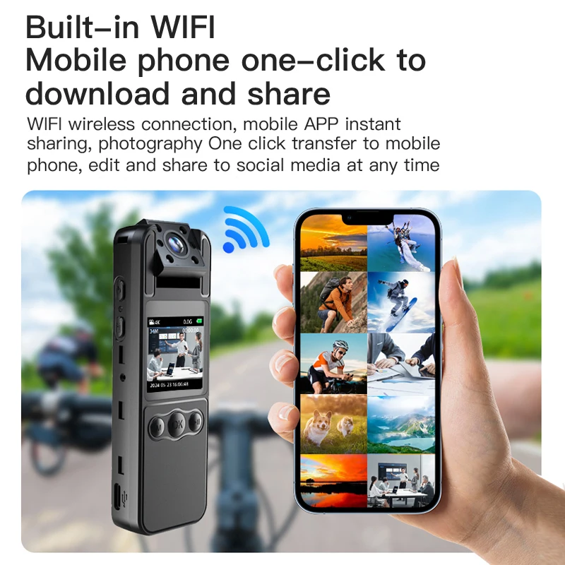 4K Ultra HD WiFi Mini Camera With 1600mAh Battery Body Camera 1.3 -inch Screen Video Recorder 64GB Card Portable Night Vision 6