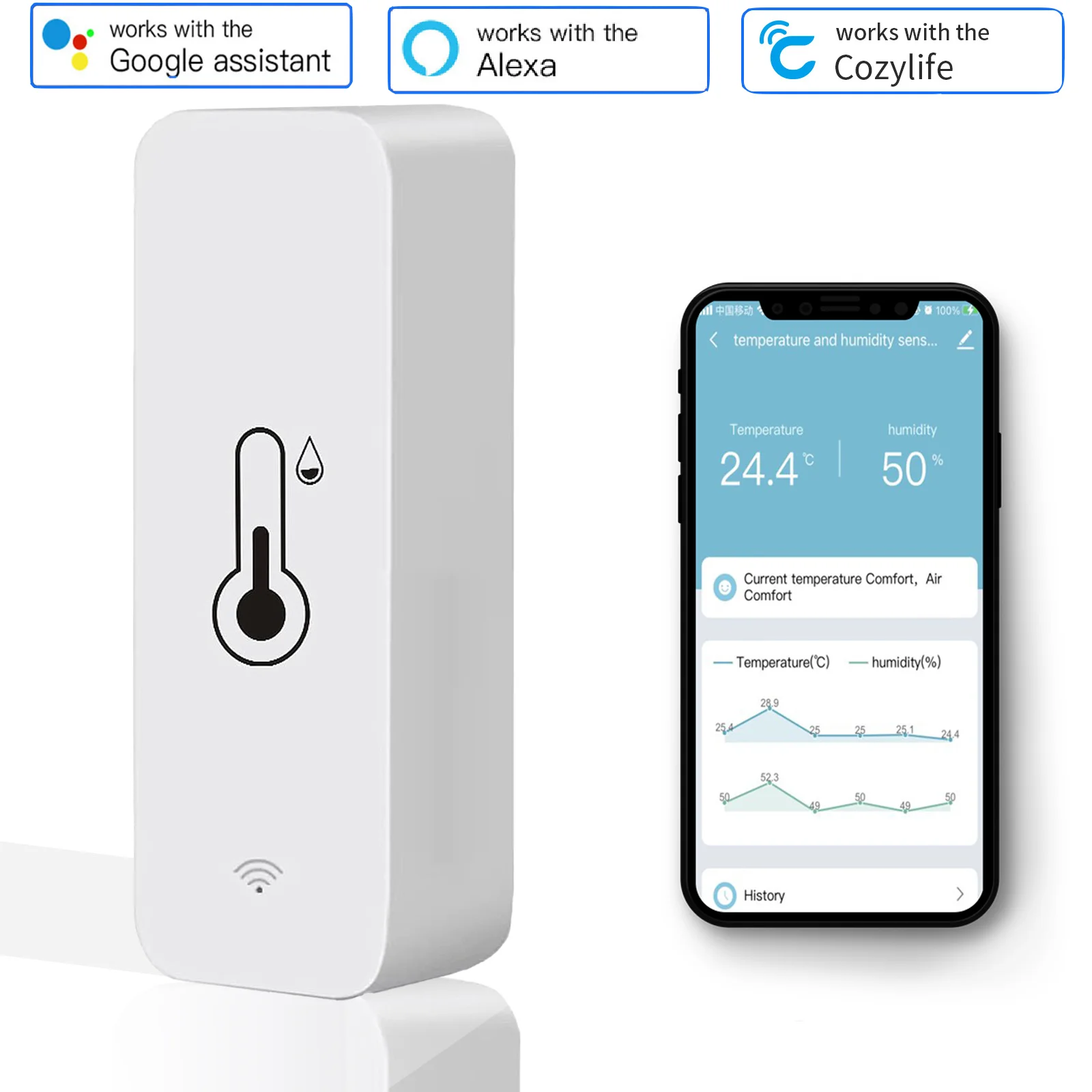 Thermometer Hygrometer Temperature and Humidity Meter Hygrometer Thermometer WiFi Temperature and Humidity Tester Household Multi-functional Mobilephone APP Control