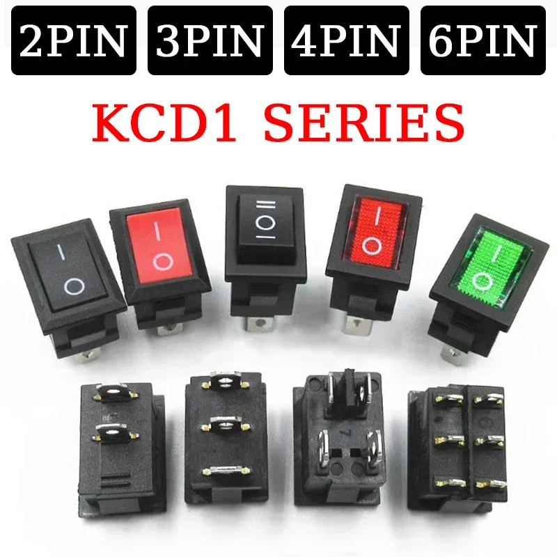 

KCD1 2PIN 3PIN 4PIN 6PIN 15*21mm ON-OFF Boat Car Rocker Switch 10A 125V 6A 250V AC Power Switch With Red Green Light Switch