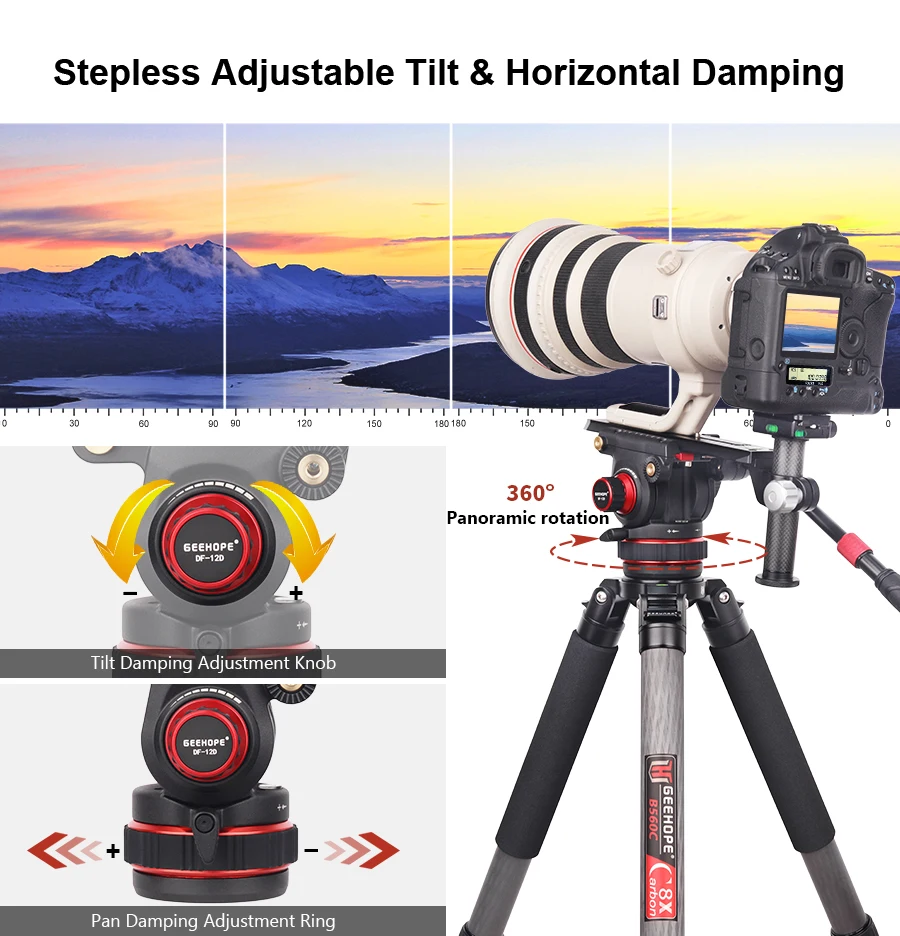 DF-12D Damping Tripod Head Hydraulic Pan Tilt Fluid Head,with Pan Bar Adjustable