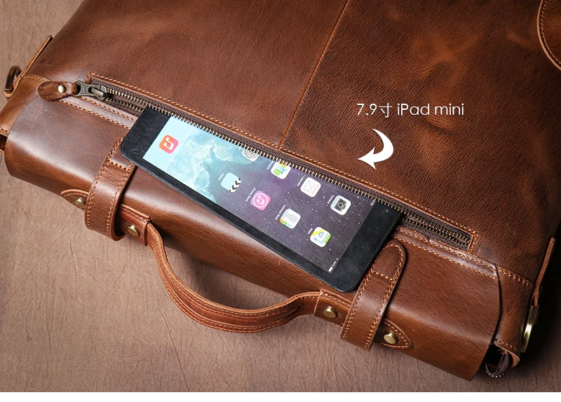 Genuine High Grade Retro Leather Briefcase Classic Men's Handbag Luxury Messenger Bag Office Computer Bags For 15 Inch Laptop