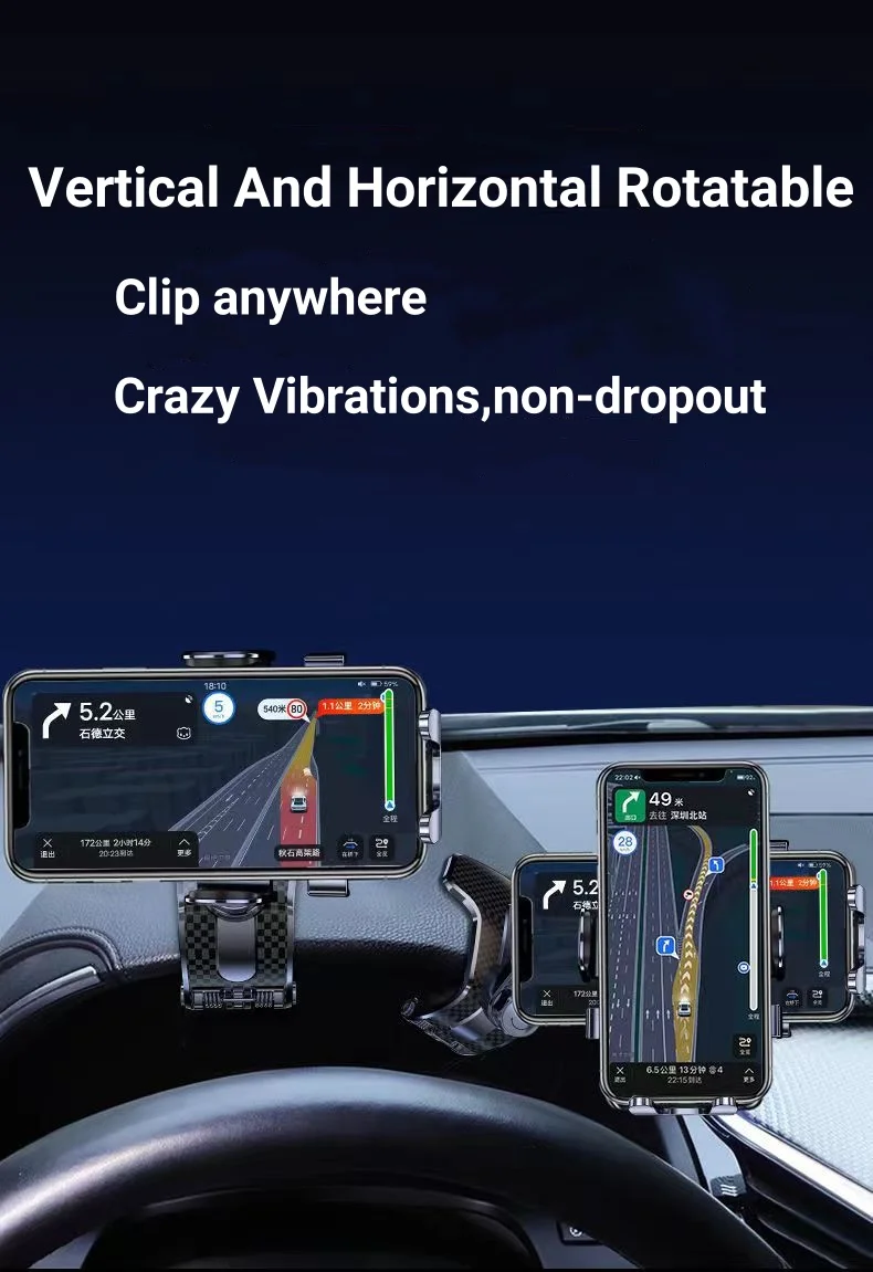 Car Dashboard Phone Holder Gravity Universal GPS Navigation Mount Crocodile Clip Automatic Locking Anti-shake Mirror Phone Stand