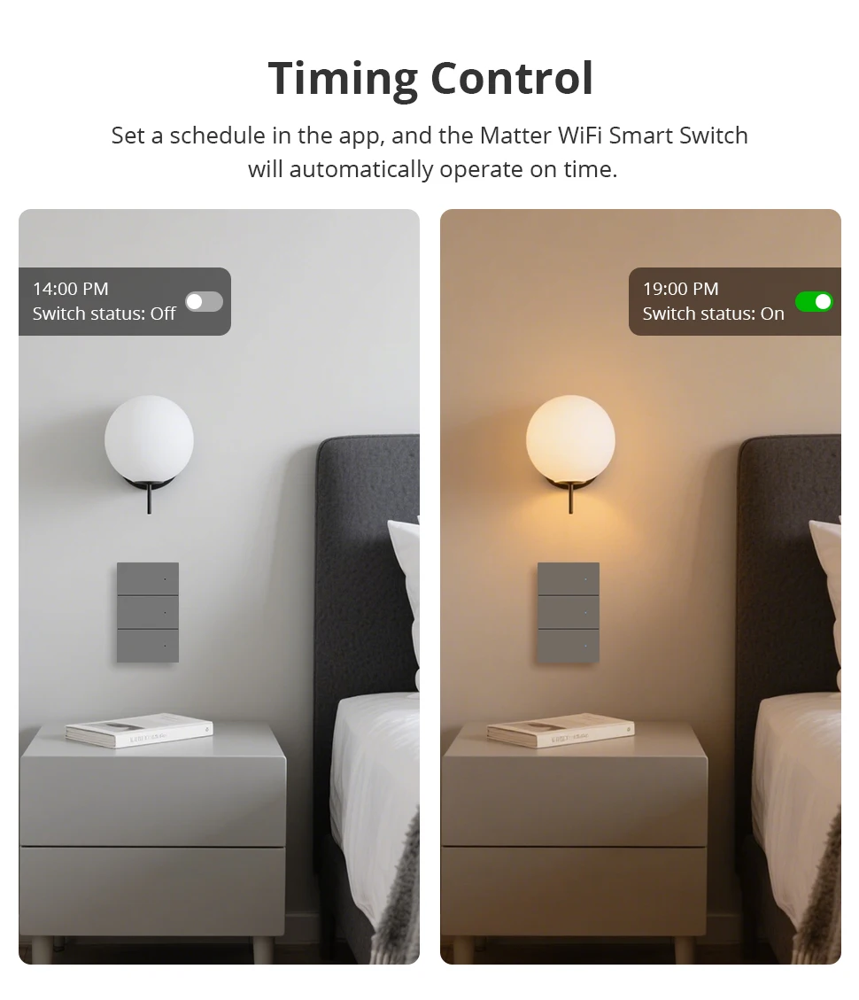 Matter WiFi Smart Wall Light Switch 1 2 3 4 Gangs with Aluminum Alloy Panel Work