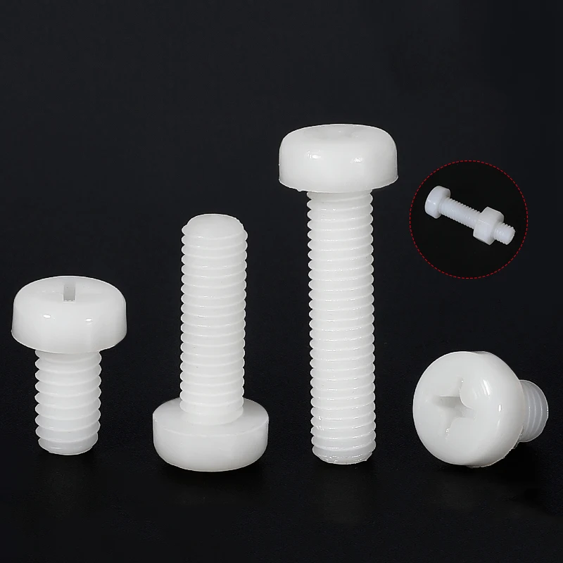 branco nylon phillips pan parafuso parafuso de cabeca redonda cruz nylon plastico porca hex hexagon porcas plastico 04