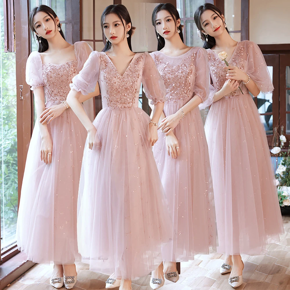 Luxury Sequin Pink Bridesmaid Dresses Wedding Party Women Quinceanera Ball Gown Sisters Elegant Long Performance Evening Dress bridesmaid dresses