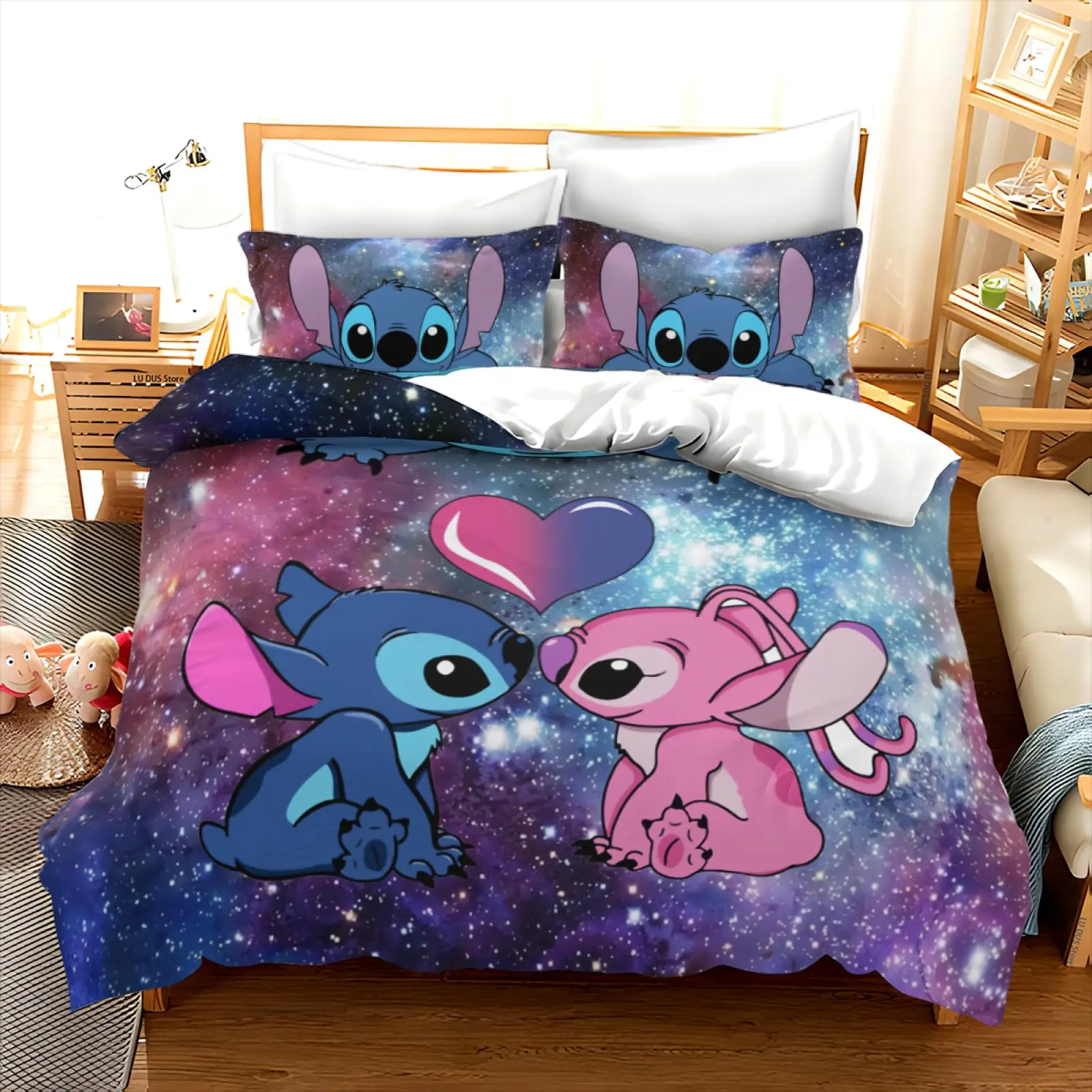 

Stitch Cartoon Duvet Cover Starry Sky Background Cute Kawaii Bedding Set Quilt Cover for Teen Boys Kids Girls Bedroom Decoration