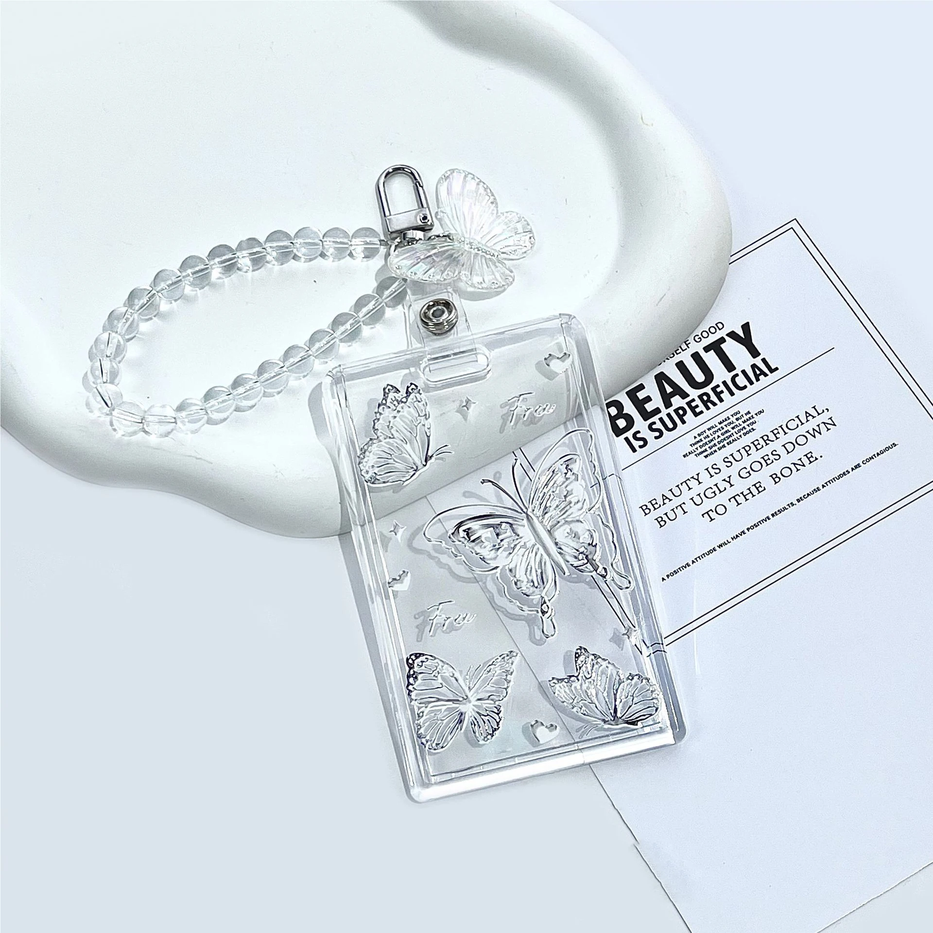 투명 나비 카드 케이스, 학생 캠퍼스 식사 카드, 명함 보호 케이스