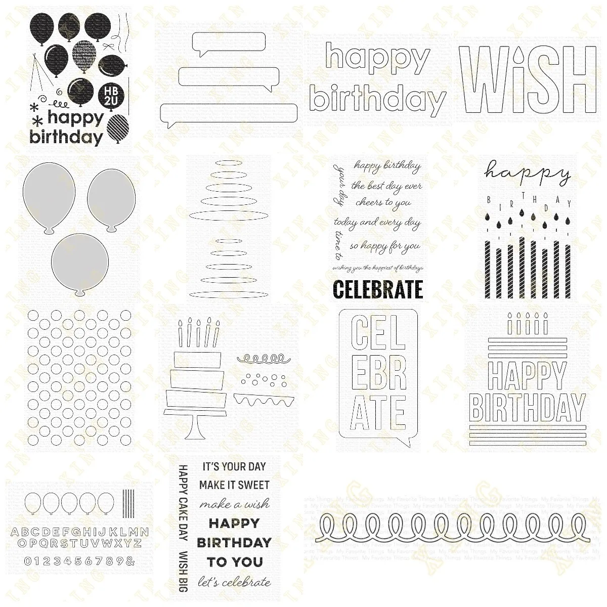 

Balloon Happy Birthday Cake Numbers New Metal Cutting Dies Clear Stamps Scrapbook Diary Secoration Embossing Stencil Template