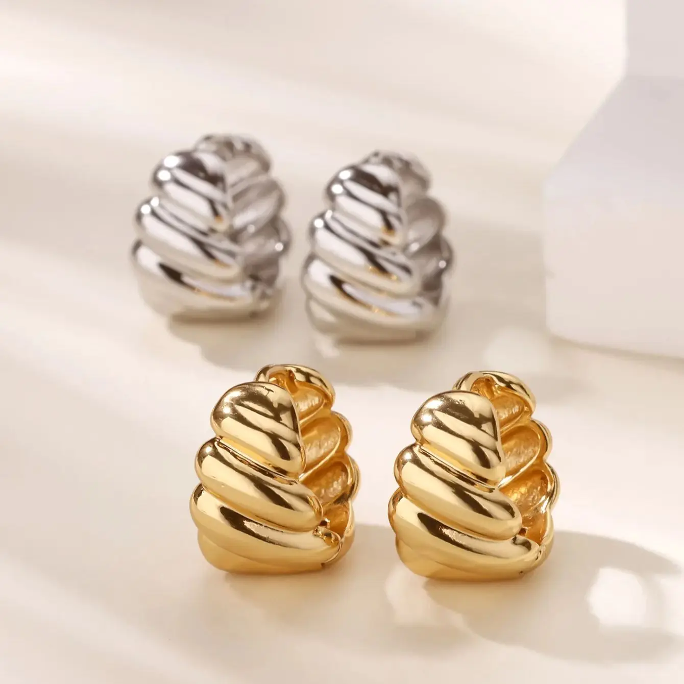 Pattern Earrings For Women Gold Color Geometric Screw Summer