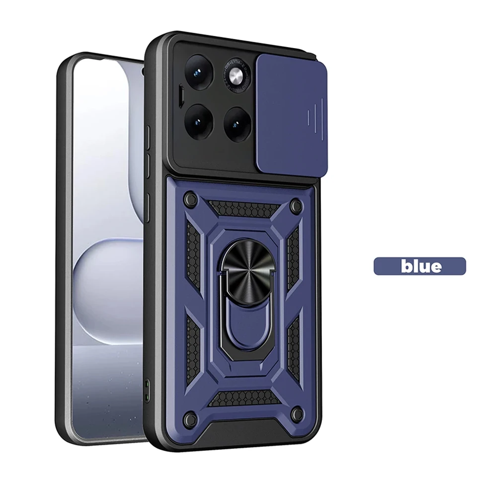 Magnetic Slide Camera Phone Case with Ring Stand Holder - Shockproof Cover