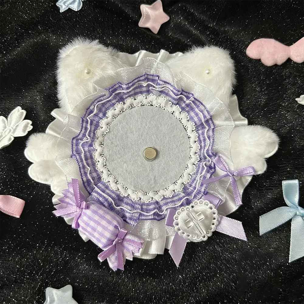 귀여운 레이스 배지 홀더 꽃 날개 DIY 핀 트레이 고양이 귀 배지 디스플레이 베이스 애니메이션 배지 장식