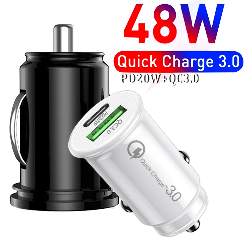 48W USB Car Charger Quick Charge QC3.0 PD USB Adapter Dual USB PD Fast Charging for Smart Phone car charger Cigarette Lighter iphone car charger
