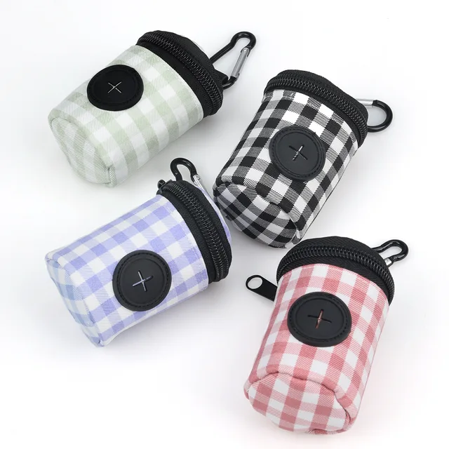 Pet waste bag Checkered pattern Fashionable Easy to carry when going out Waste bag for dog feces Outdoor litter collection bag 4