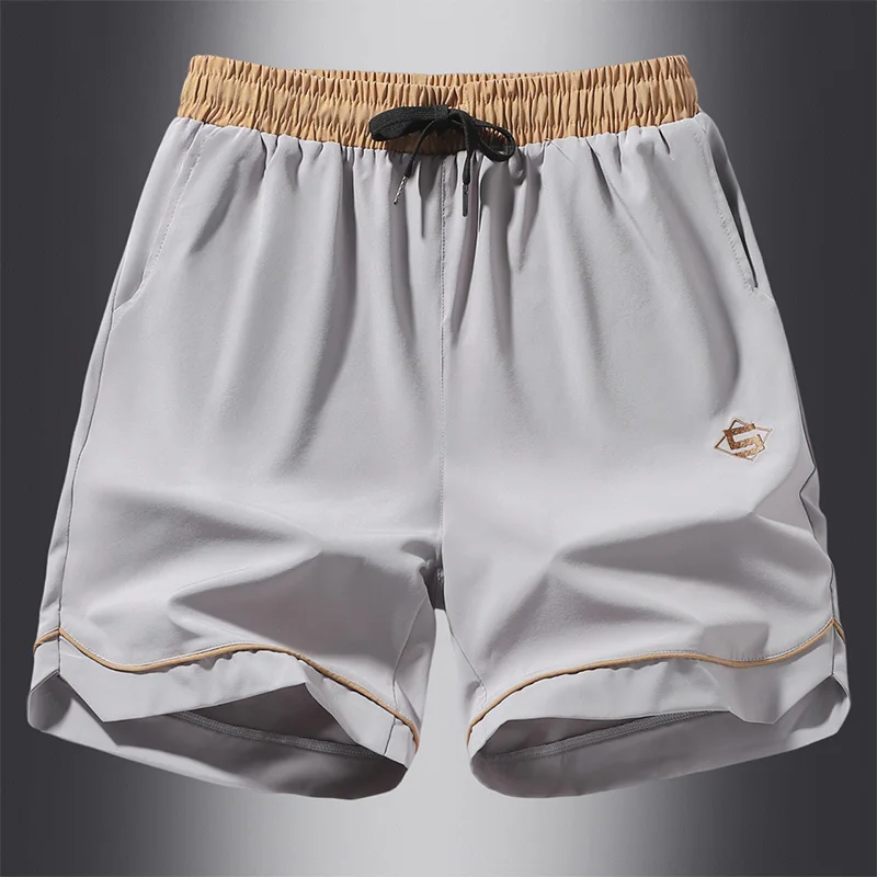 New Shorts Men Summer Motion Solid Color Patchwork American Style Large Size Breathable Quick Drying Ice Shreds All-match Pants