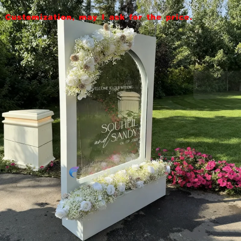 맞춤형 스테인리스 스틸 웨딩 사인 글라스 폭포 벽 아치 장식 LED 무선 제어 분수