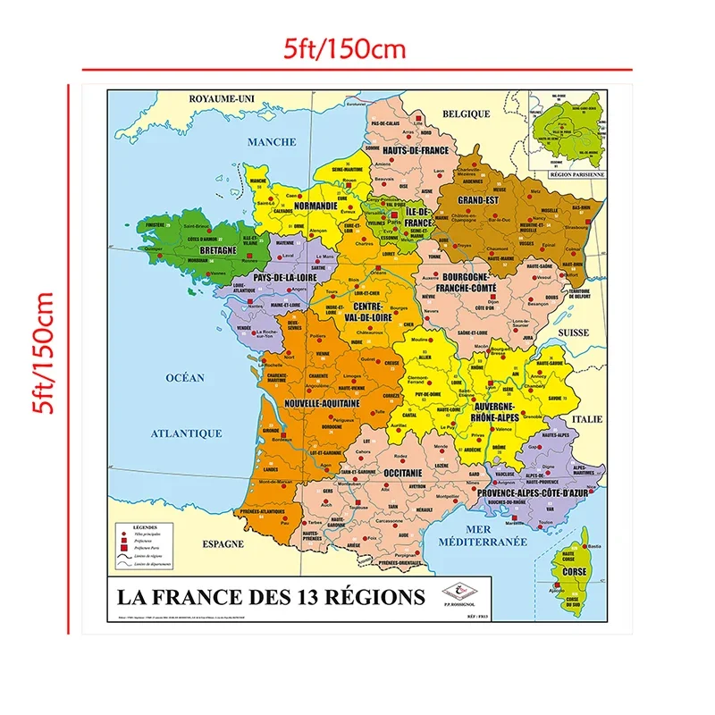 The France Political Map In French Wall Poster print 150*150cm Non-woven Canvas Painting Classroom Supplies Home Decor