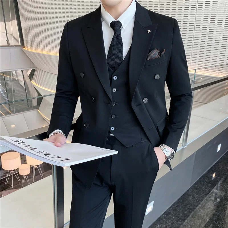 

B103-Casual Slim Suit Jacket British Three-piece Korean Suit Suit Slim Double-breasted Dress