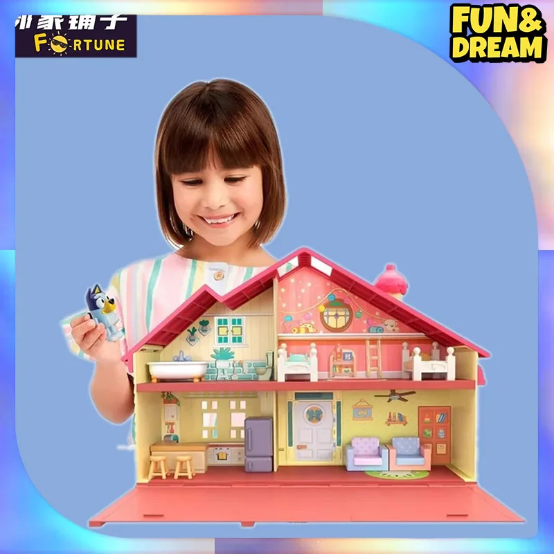 Genuine Bluey Family Bluey Anderfrienz Toy Handicraft Boy Bingo Doll Booker Kid Big House Model Toy Two Bluey Dolls 3