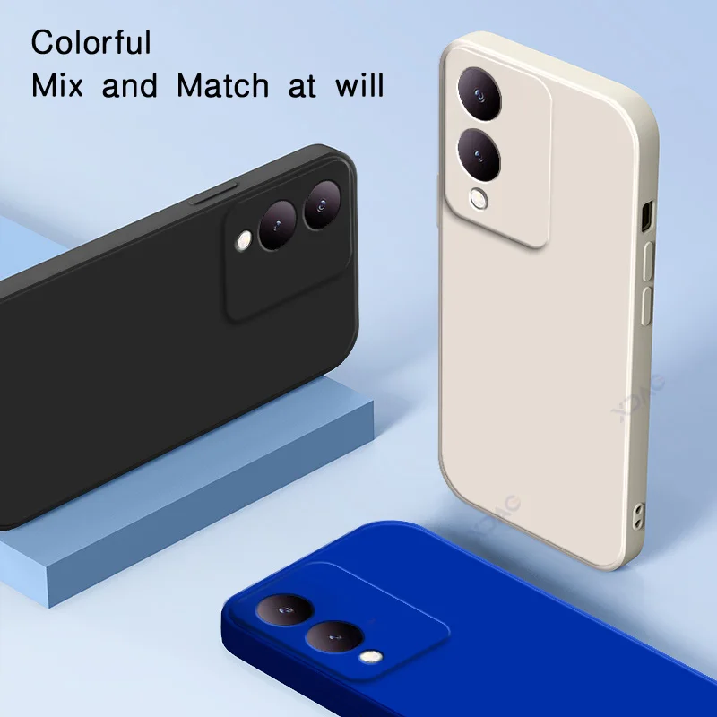 Luxury Dual Layer Cellphone Case with Full Camera Protection - Fashionable Soft Square Liquid Silicone Armor