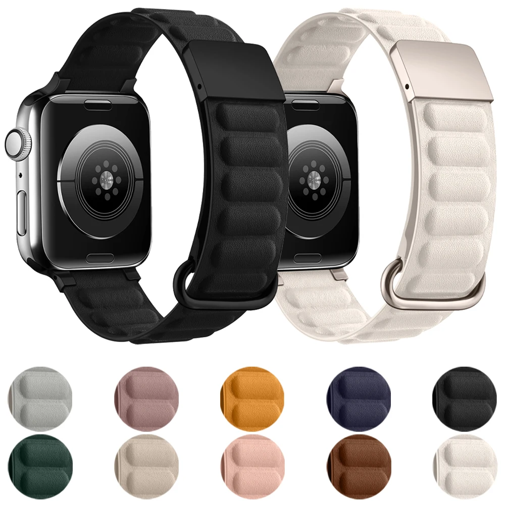 

Magnetic Buckle Strap For Apple Watch Ultra 8 49mm Leather Band iWatch 8 7 6 SE 5 41mm 45mm 44/40mm Replace Soft Casual Bracelet