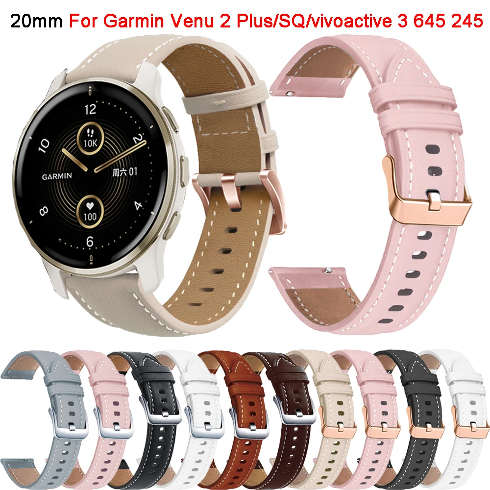 

Кожаный ремешок для наручных часов Garmin CAME 2 Plus/SQ 2/vivoactive 3, браслет для Forerunner 645 245 Music 158 55 Band 20 мм