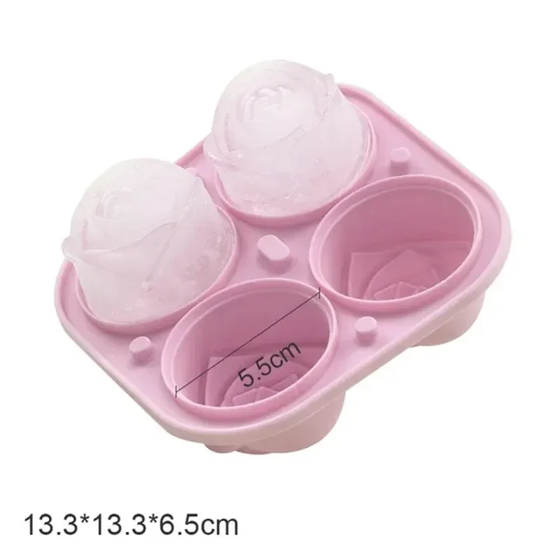 3D Rose Ice Molds 2.5 Inch, Large Ice Cube Trays, Make 4 Giant Cute Flower Shape Ice, Silicone Rubber Fun Big Ball Maker