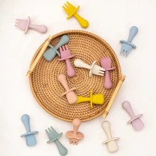 

2Pcs/Set BPA Free Silicone Mini Fork Spoon Baby Learning Feeding Solid Food Children's Tableware Training Utensils For Newborn