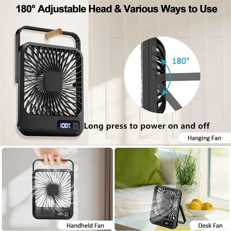 Portable Rechargeable Desk Fan with Adjustable Tilt & Power Display, Ultra Quiet with 5 Speeds