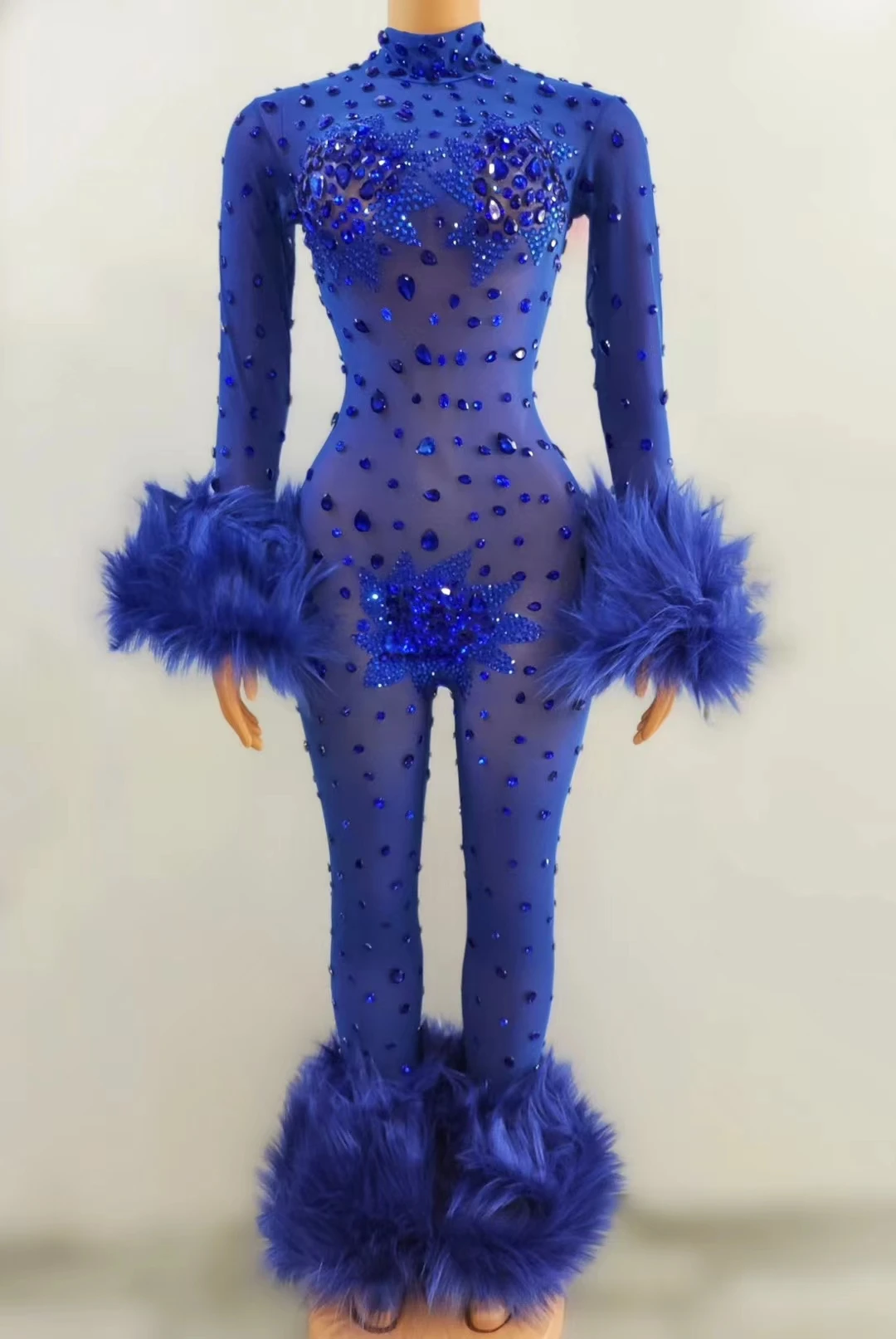 New Singer Rhinestones Jumpsuit Nightclub Bar Gogo Dance Clothing Multi Colors Stretch Bodysuit Drag Queen Costume VDB7105