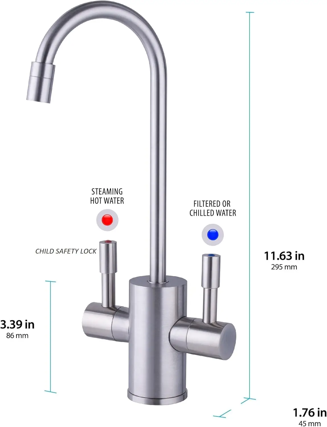Ready Hot 41- -200-F560-BN Instant Hot Water Dispenser System, 2.5 Quarts, Manual Dial Dual Lever Hot and Cold Water Faucet Bru 4