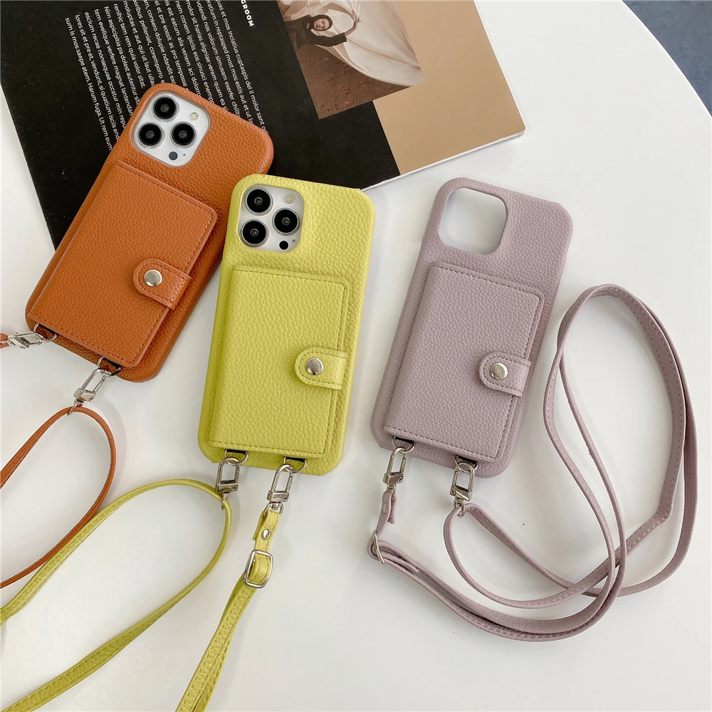 cute iphone 12 mini cases Luxury Wallet Card Slot Leather Lanyard Protection Cover For iPhone 13 Pro Max 12 Mini 11 Case Shockproof Phone Case Coque Funda iphone 12 mini silicone case