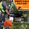 90-180 Degree 42.7cc Head Adjustable Pole Chainsaw for Tree Trimming with 12 inch Cutting Bar Chain 43-inch Extension 3