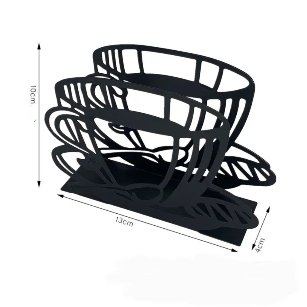 Standing Napkin Dispenser for Table Black Stainless Steel Coffee Cup Theme Napkin Holder 5.1*3.9*1.57 Inches Home Decors napkin dispenser