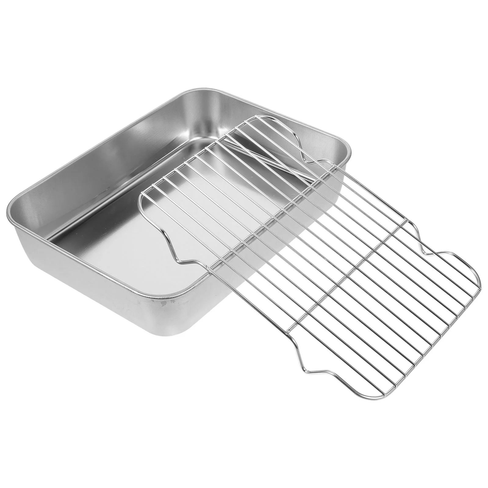 

Grill Pan with Grid Oven Tray Baking Rack Griddle Plate Stainless Steel for Cooking
